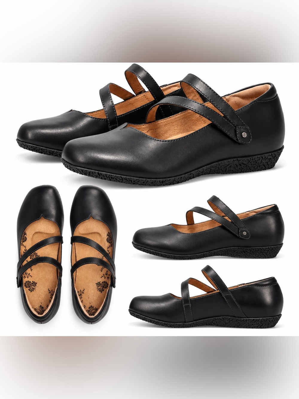 NWOT Taos Footwear Black Dual-Strap Banter Mary Jane Flats